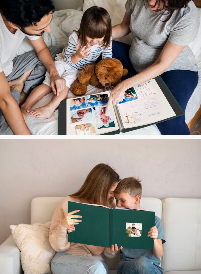 HomarKet Large Photo Album Scrapbook with Window, Linen Self Adhesive Scrapbook Album, Wedding Anniversary Birthday Valentines Day, 28cm x 27cm 40 Blank Pages Memory Book with A Metallic Pen Green - Image 4