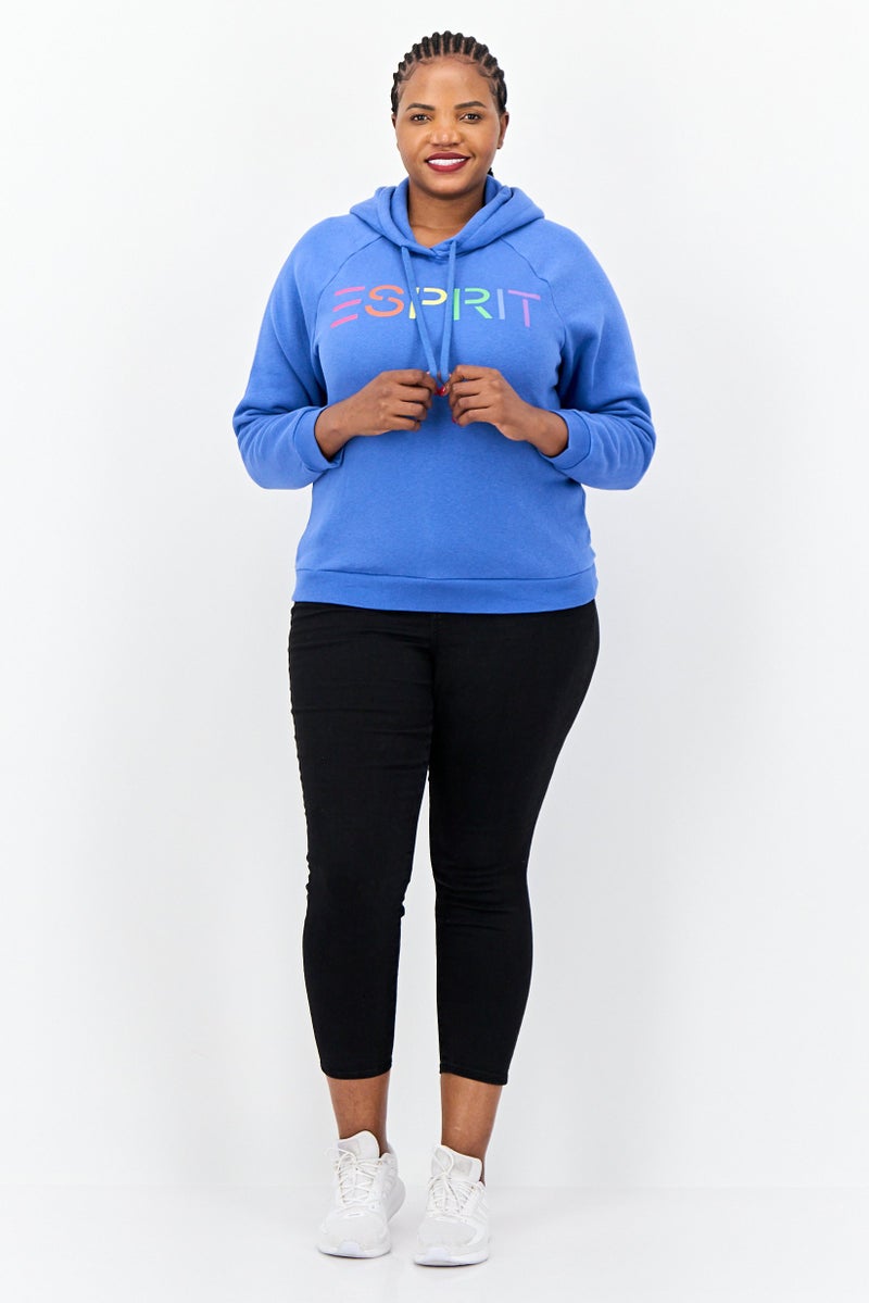 ESPRIT Women Brand Logo Long Sleeves Hoodie, Blue - Image 4