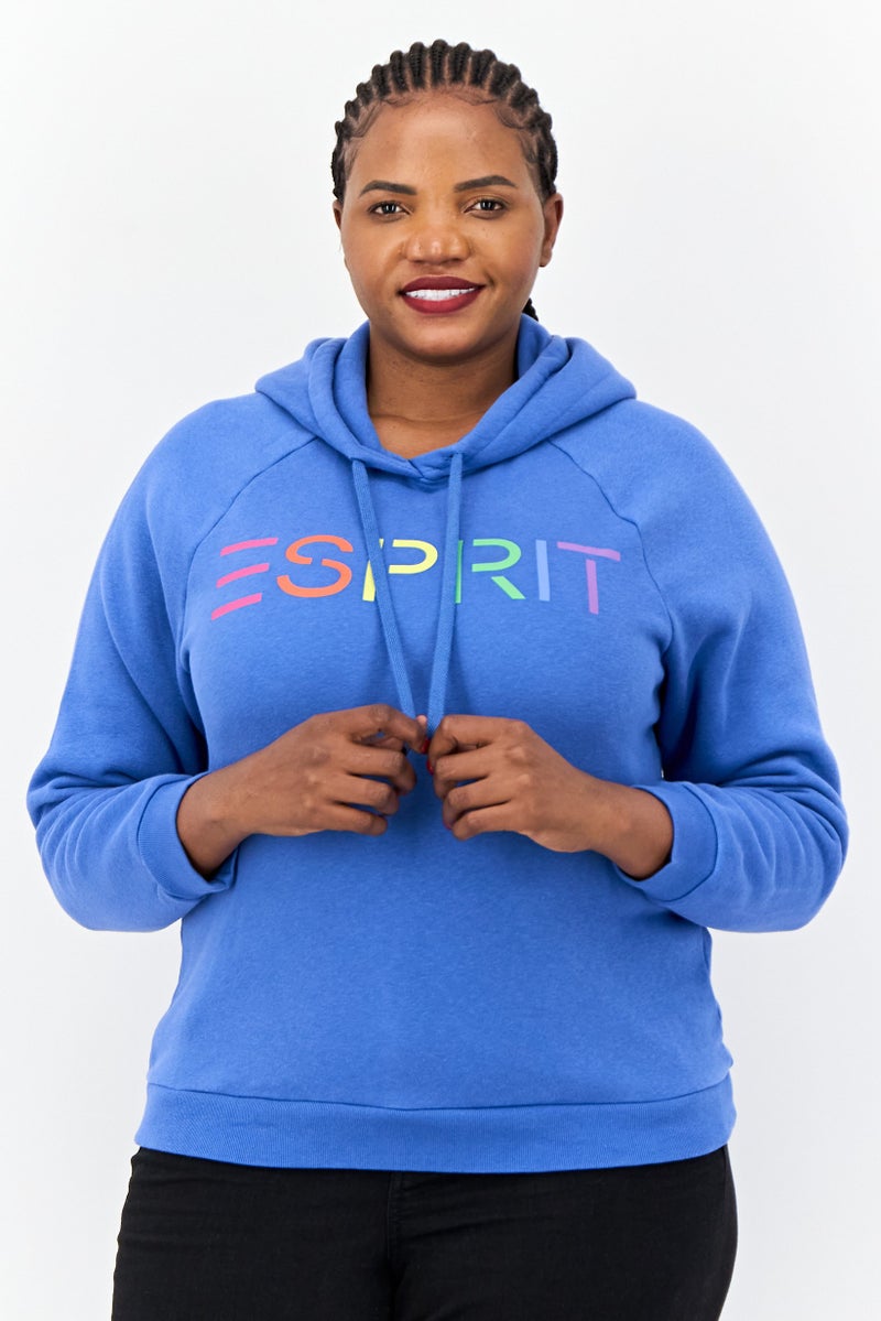 ESPRIT Women Brand Logo Long Sleeves Hoodie, Blue - Image 1