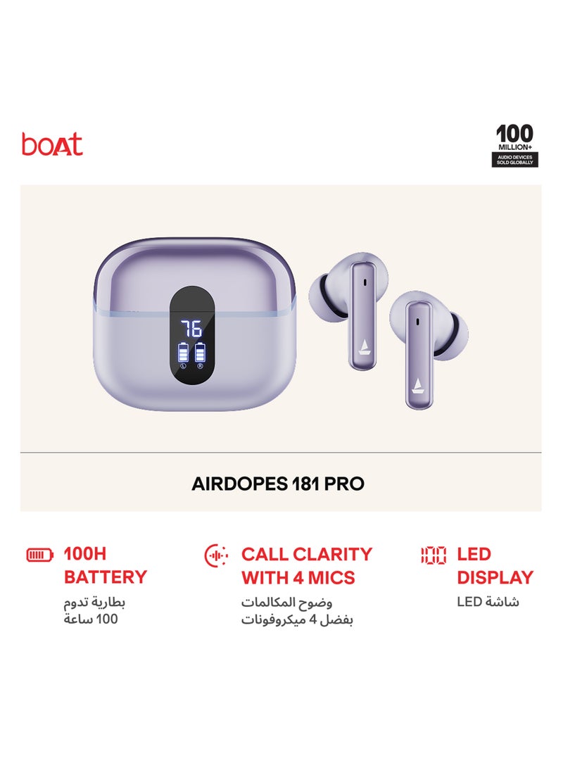 بوات سماعات أيردوبيس 181 برو TWS مع 100 ساعة تشغيل، 4 ميكروفونات بتقنية ENx، شحن ASAP، بلوتوث v5.3 - Image 1