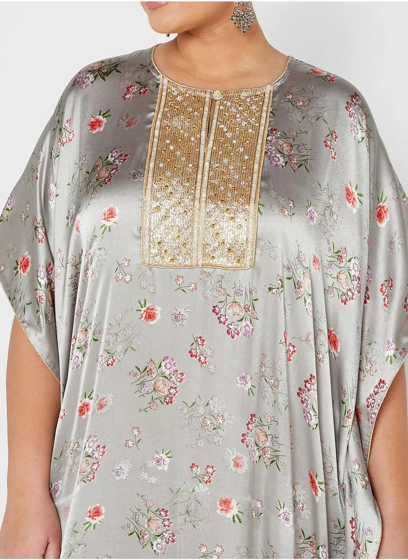 Maison Arabelle Curve Cape Sleeve Floral Printed Jalabiya