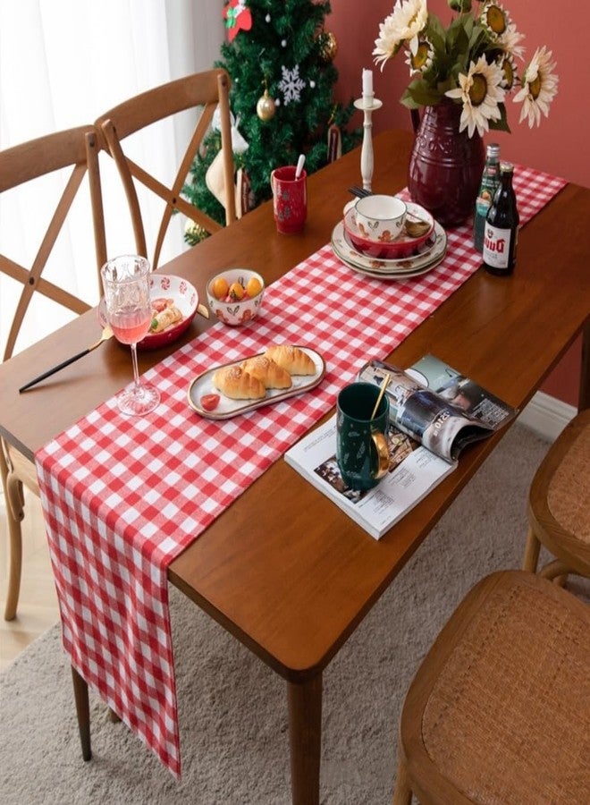 Celbon Home Linen Gingham Check Table Runner Cotton&Line Red Burgundy Checkered Table Runner Kitchen Dining Table Decoration Cover Perfect for Home Kitchen and Events (12x87 Inches) - Image 3