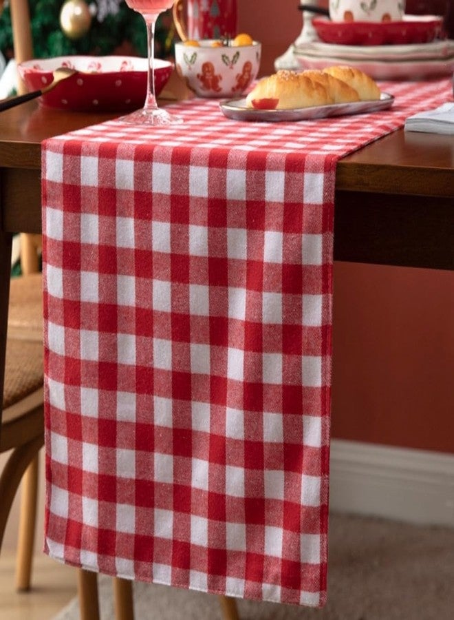 Celbon Home Linen Gingham Check Table Runner Cotton&Line Red Burgundy Checkered Table Runner Kitchen Dining Table Decoration Cover Perfect for Home Kitchen and Events (12x87 Inches) - Image 1