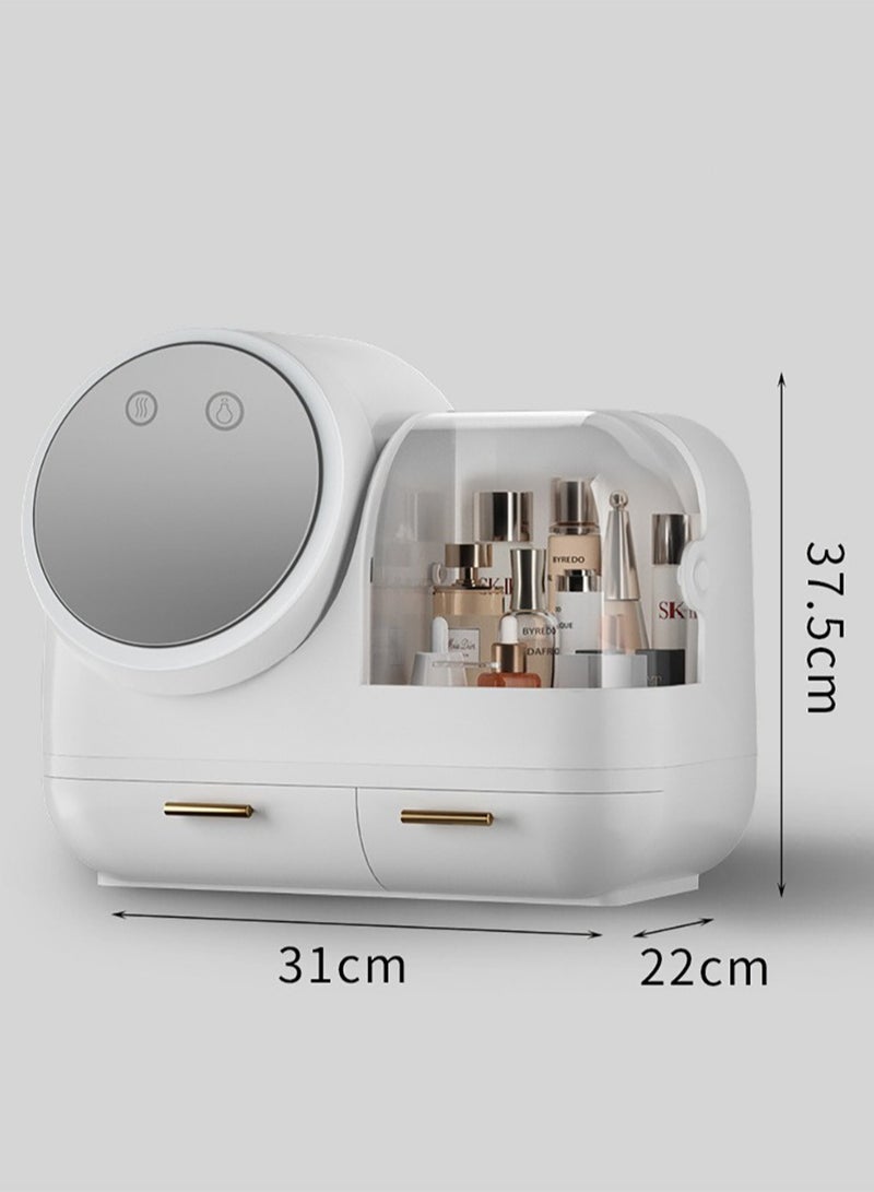Merry Moments Make Up Organizers Cosmetics Storage Adjustable LED Mirror Fan USB Charging Large Capacity for Cosmetics Jewelry Makeup Brushes Lipsticks for Bedroom Bathroom Desktop White Colour Size  - Image 2