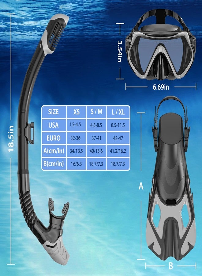 wutrye Mask Fin Snorkel Set, Snorkeling Gear for Adults Dry Top Snorkel Panoramic View Mask - Image 5