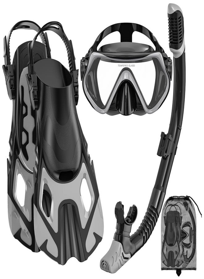 wutrye Mask Fin Snorkel Set, Snorkeling Gear for Adults Dry Top Snorkel Panoramic View Mask - Image 1