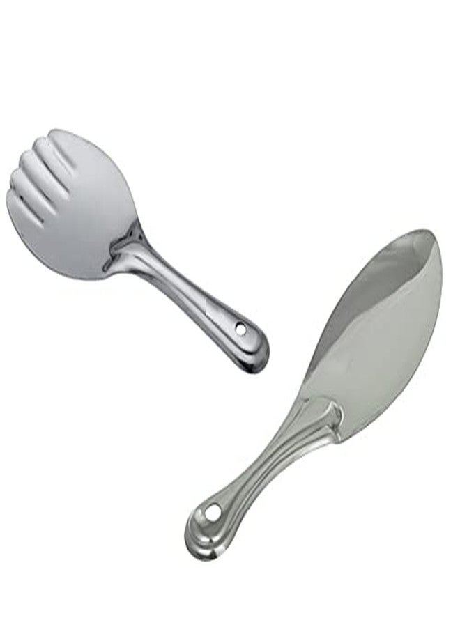 Bartan Star Stainless Steel Rice Serving Spoon Panja & Stainless Steel Rice Serving Spoon Plan Turner Set of 2