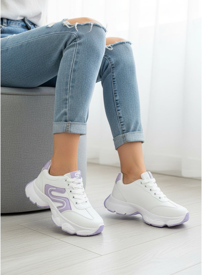 فيبراندا كوتشي نسائي أنيق بتصميم عصري يمنحك مظهرًا شبابيًا L-1035-ابيض&موف - Image 1