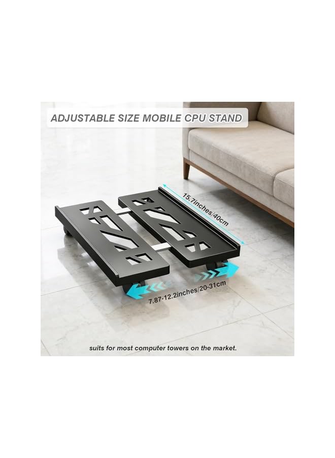 jaexest Mobile CPU Cart, Adjustable Computer Holder with Locking Caster Wheels - Black - Image 2
