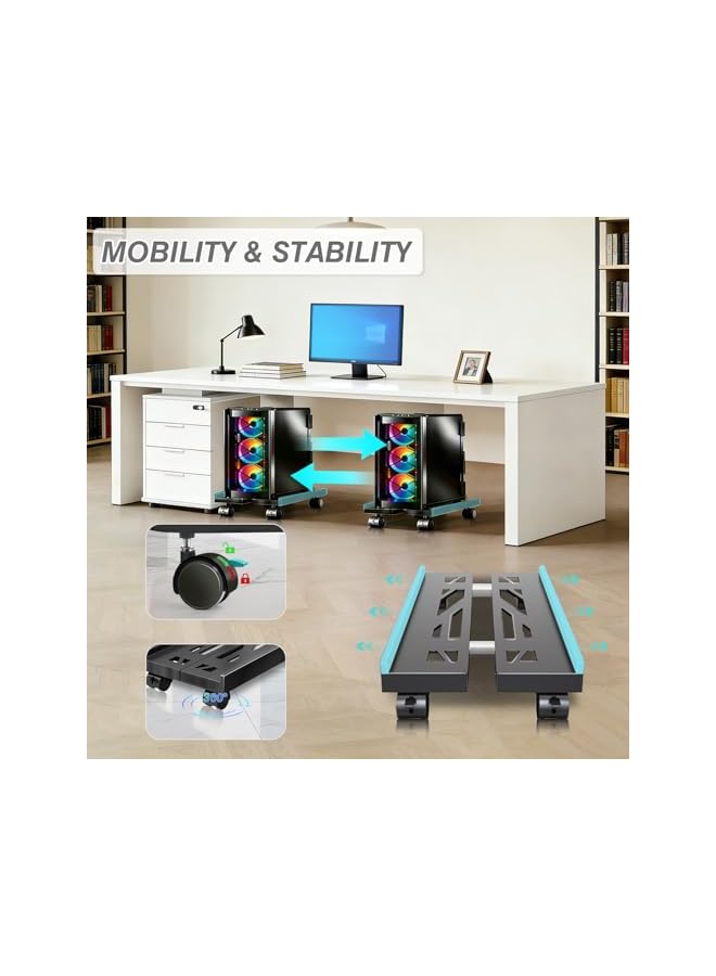 jaexest Mobile CPU Cart, Adjustable Computer Holder with Locking Caster Wheels - Black - Image 3