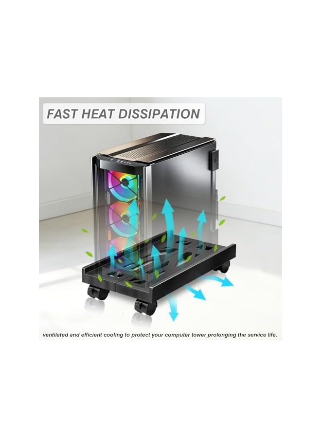 jaexest Mobile CPU Cart, Adjustable Computer Holder with Locking Caster Wheels - Black - Image 4
