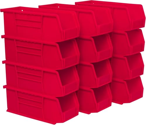 Akro-Mils 30224 AkroBins Plastic Storage Bins, Space-Saving Stackable Bins for Garage, Pantry, Craft Organization, 11" L x 4" W x 4" H, Red, 12-Pack - Image 1