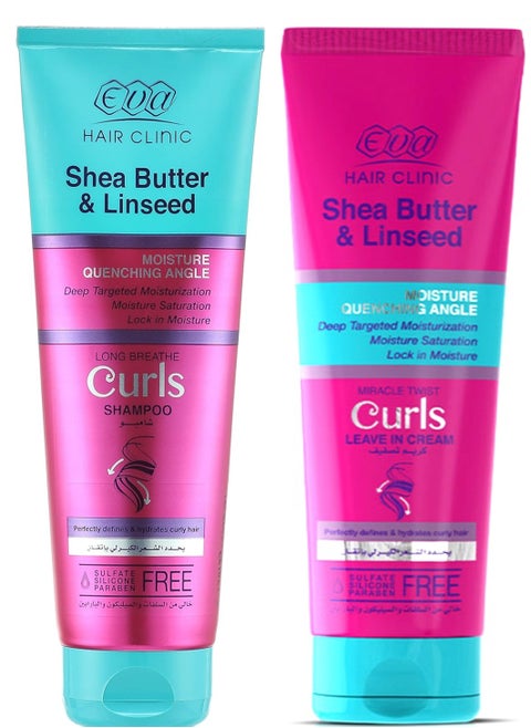 Eva Hair Clinic Curls Leave In Cream +Eva Hair Clinic Curls Shampoo 430 Ml