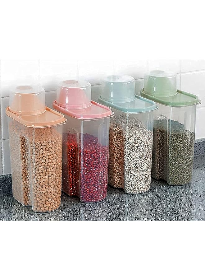 Premify مجموعة حاويات حبوب 4 قطع | سعة 2.5 لتر / 2 كجم حاوية تخزين طعام محكمة الإغلاق | حاوية تخزين أرز بلاستيكية خالية من BPA + كوب قياس وفتحة صب - Image 1