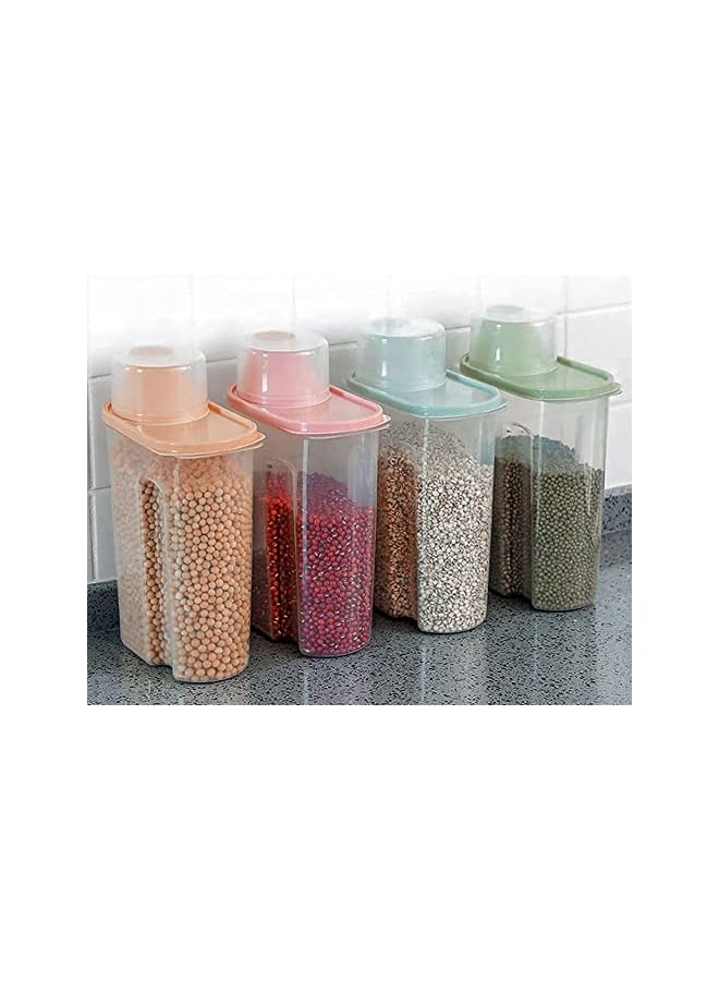 Premify مجموعة حاويات حبوب 4 قطع | سعة 2.5 لتر / 2 كجم حاوية تخزين طعام محكمة الإغلاق | حاوية تخزين أرز بلاستيكية خالية من BPA + كوب قياس وفتحة صب - Image 2