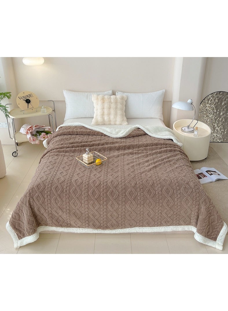 ميكسد بطانية على الوجهين بطانية بسيطة بلون سادة بتصميم جاكار ثلاثي الأبعاد على السطح بطانية ناعمة ودافئة مسامية ودافئة 180 * 200 سم بني - Image 1