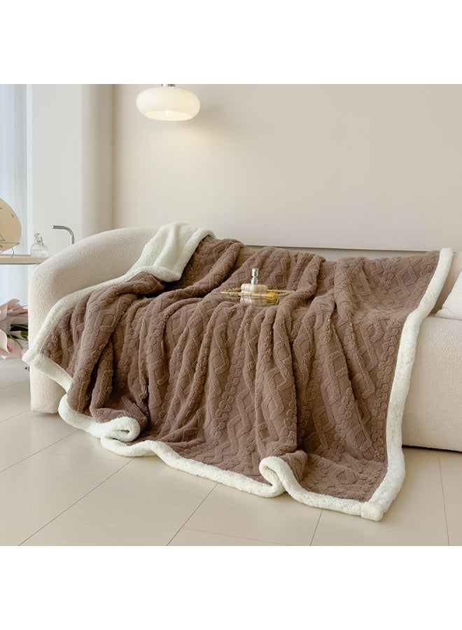 ميكسد بطانية على الوجهين بطانية بسيطة بلون سادة بتصميم جاكار ثلاثي الأبعاد على السطح بطانية ناعمة ودافئة مسامية ودافئة 180 * 200 سم بني - Image 3