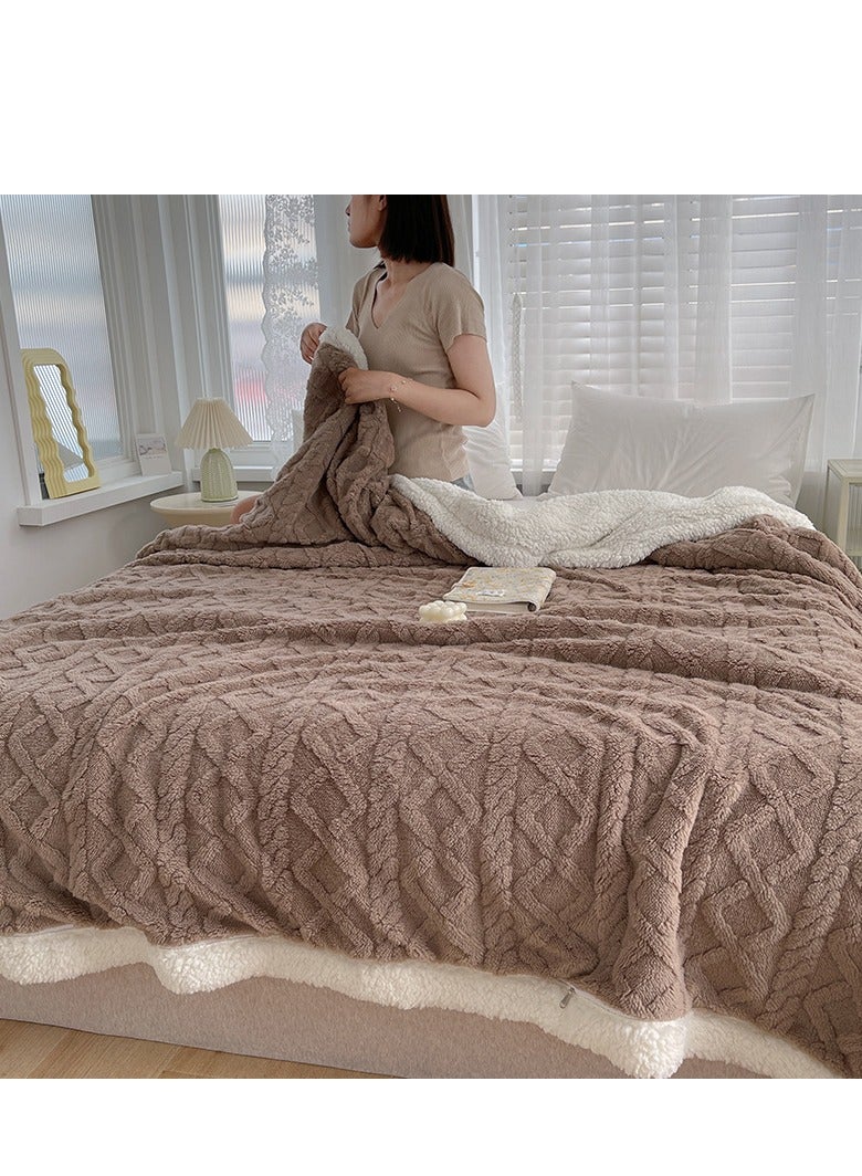 ميكسد بطانية على الوجهين بطانية بسيطة بلون سادة بتصميم جاكار ثلاثي الأبعاد على السطح بطانية ناعمة ودافئة مسامية ودافئة 180 * 200 سم بني - Image 2