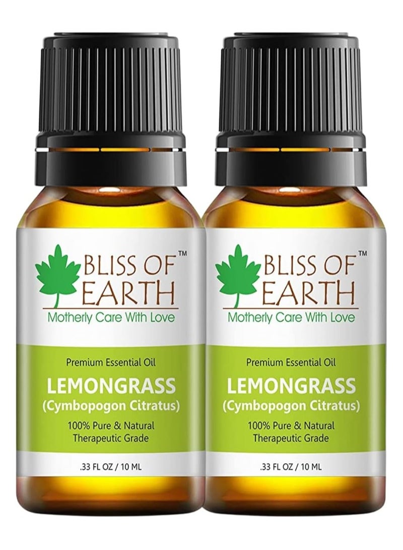 BLISS OF EARTH 100% Pure Steam Distilled Lemongrass Essential Oil 10ml Pack of 2 - Image 1