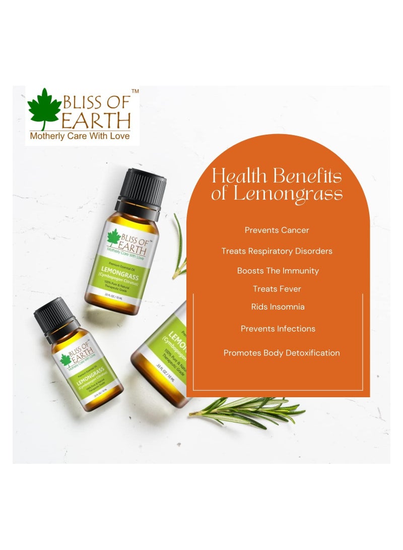 BLISS OF EARTH 100% Pure Steam Distilled Lemongrass Essential Oil 10ml Pack of 2 - Image 5