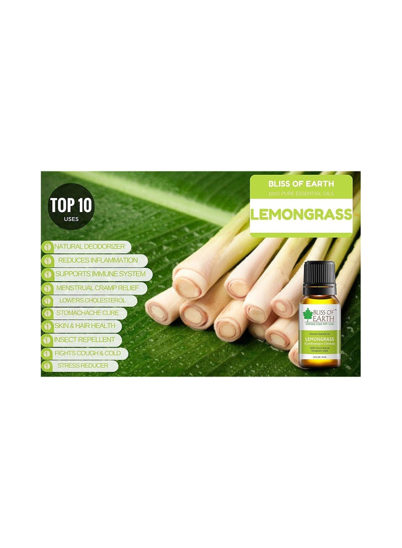 BLISS OF EARTH 100% Pure Steam Distilled Lemongrass Essential Oil 10ml Pack of 2 - Image 2