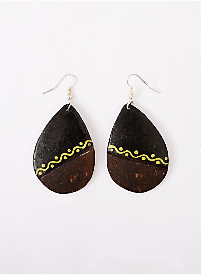 N & H - Eco-friendly Handmade Jewellery Coconut Wooden Earrings Lightweight Hoopwire Earrings Bohemian Pendant Dangle Earrings Set - Image 1