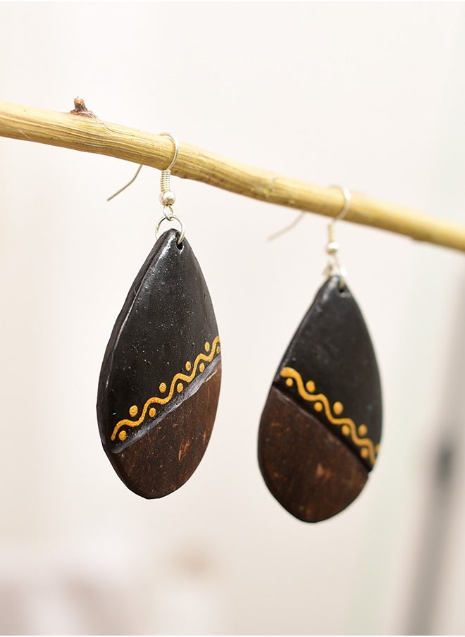 N & H - Eco-friendly Handmade Jewellery Coconut Wooden Earrings Lightweight Hoopwire Earrings Bohemian Pendant Dangle Earrings Set - Image 1