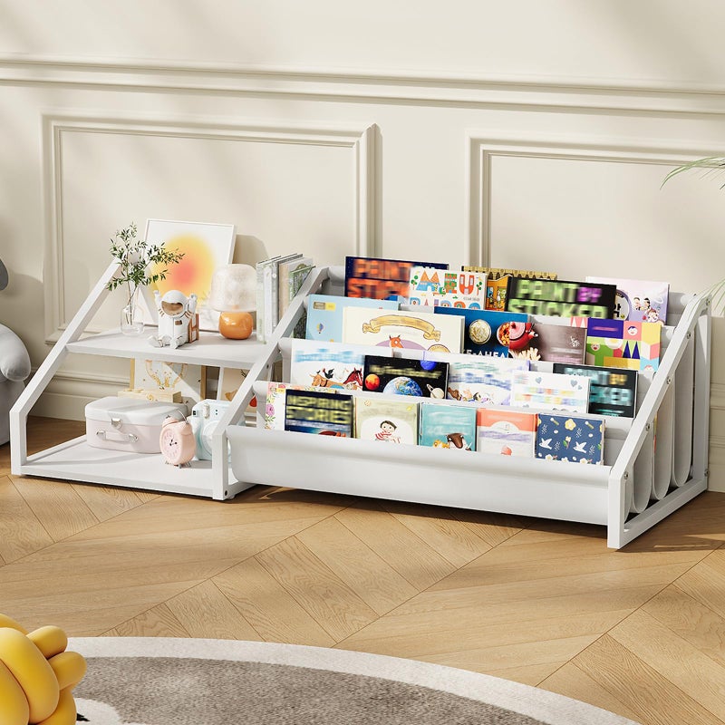 CHOEZON Kids Bookshelf, Book Shelf for Kids Rooms, Toddler Bookshelf with 2 Open Shelves and 4-Tier Sling Rack, for Kid Room, Nursery, Bedroom, Playroom, White TCW06WB - Image 1