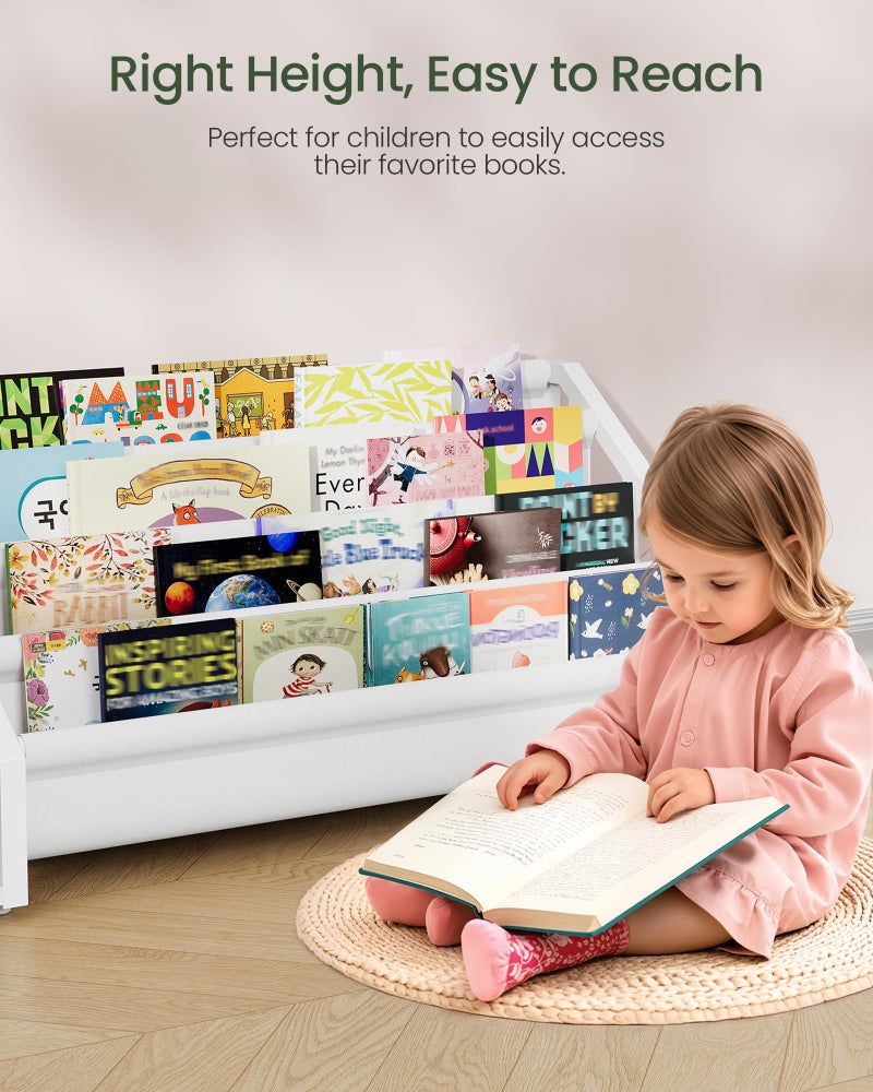 CHOEZON Kids Bookshelf, Book Shelf for Kids Rooms, Toddler Bookshelf with 2 Open Shelves and 4-Tier Sling Rack, for Kid Room, Nursery, Bedroom, Playroom, White TCW06WB - Image 4