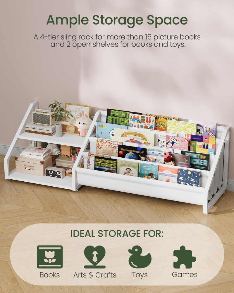 CHOEZON Kids Bookshelf, Book Shelf for Kids Rooms, Toddler Bookshelf with 2 Open Shelves and 4-Tier Sling Rack, for Kid Room, Nursery, Bedroom, Playroom, White TCW06WB - Image 5