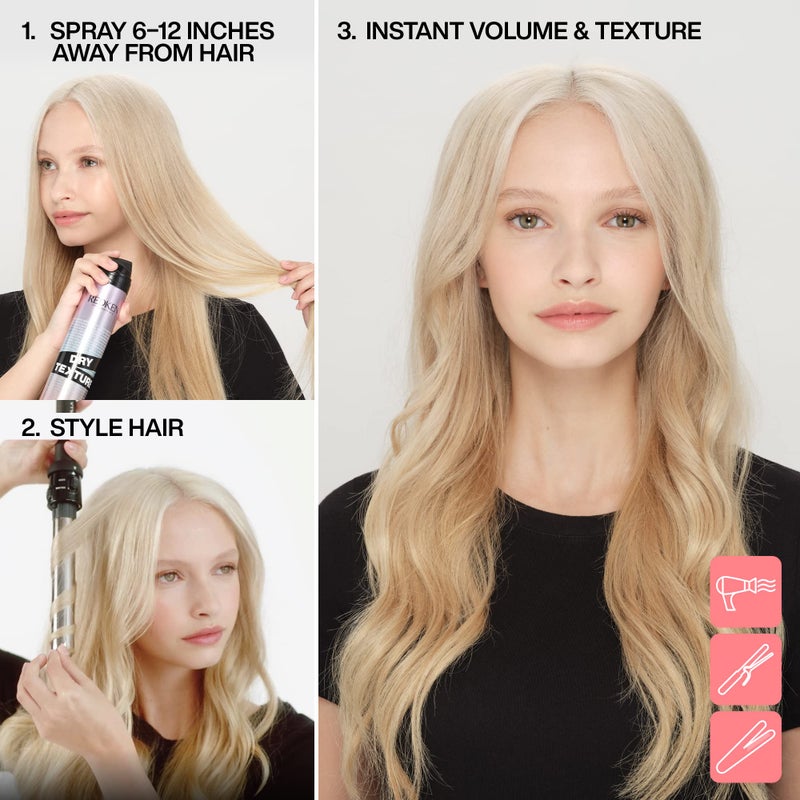 Redken Dry Texture Hairspray For All Hair Types - Lightweight Volumizing Spray, Airy and Beachy Texture, Medium Hold - Image 5