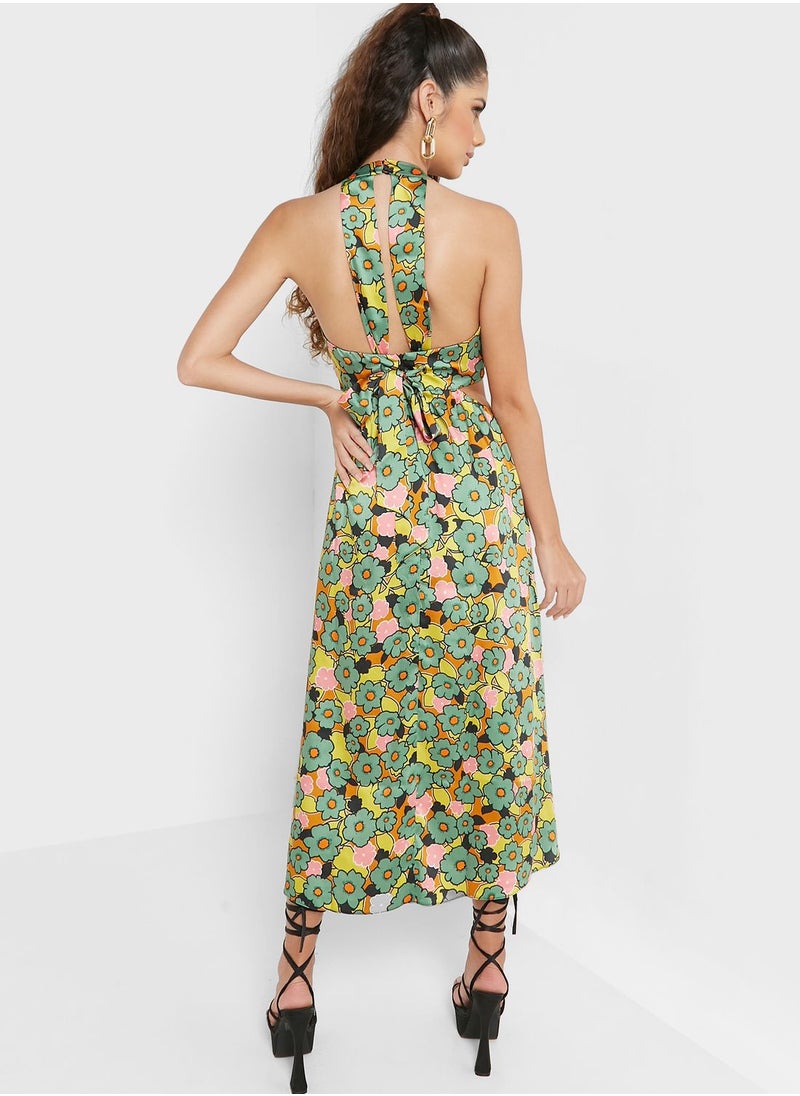 TOPSHOP Floral Print Cut Out Detail Dress  - Image 2