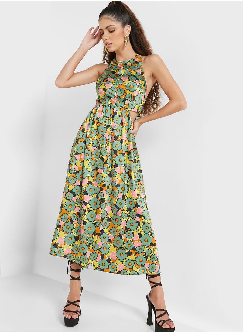 TOPSHOP Floral Print Cut Out Detail Dress  - Image 4