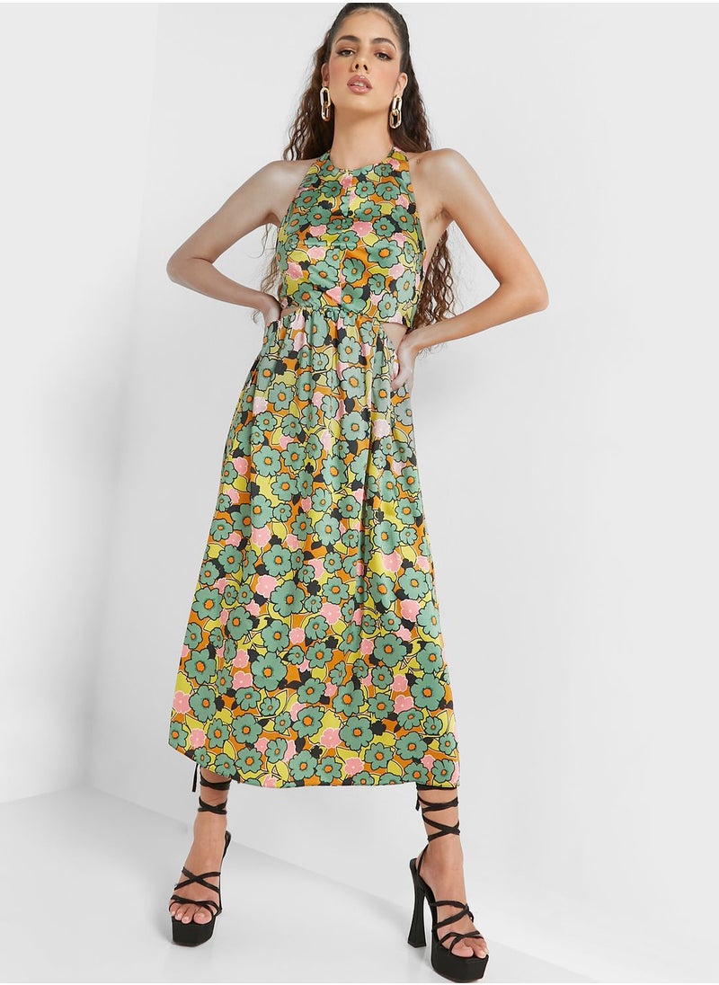 TOPSHOP Floral Print Cut Out Detail Dress  - Image 1