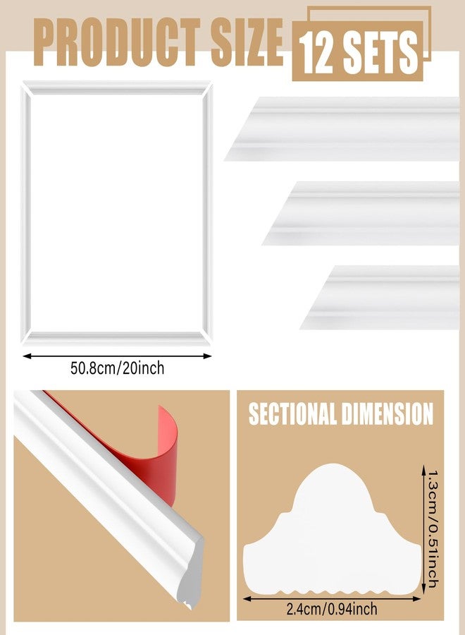 Colingmill 12 Set Accent Wall Molding Kit Premade Wainscoting Panels Wall Molding Peel and Stick Panel White Pre Cut Trim for Walls Picture Frame Molding for Home Decoration(20 x 20 Inch) - Image 2
