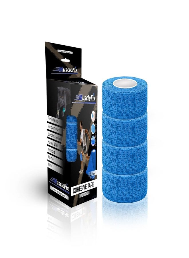 MuscleFix Breathable Self Adhesive Wrap, Athletic, Non Woven Cohesive Bandage - for Sports, First Aid Medical, Wrist, Swelling (2.5 cm, 4.5 mtr) Pack of 4 (Blue) - Image 1