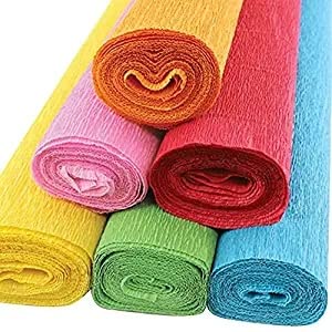 SEJASCOLLECTIONS Set of 6 Multicolor Best Quality Crepe Wrinkled Paper Rolls for DIY Flower Making and Wrapping SIZE 20 8 FEETS Each GSM 75 gsm Craft paper Set of 6 Red Blue Yellow Orange Green Pink