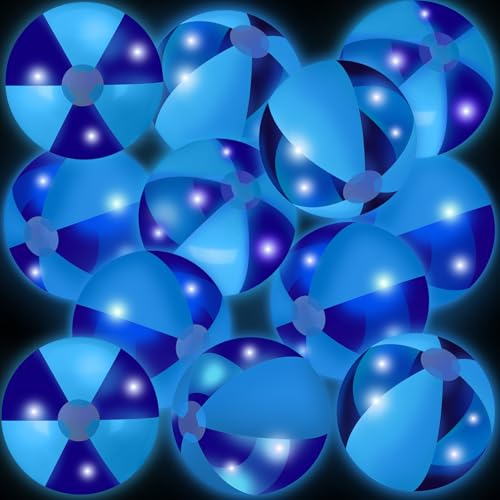 MiniInflat 12 Pcs Light up Beach Balls 16 Jumbo Pool LED Balls Glow in The Dark Neon Giant Inflatable for Summer Hawaiian Tropical Theme Beach Party Decor Water Accessory Blue - Image 1