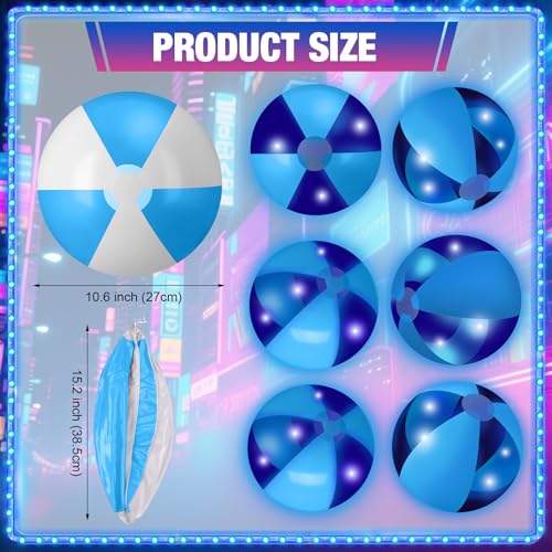 MiniInflat 12 Pcs Light up Beach Balls 16 Jumbo Pool LED Balls Glow in The Dark Neon Giant Inflatable for Summer Hawaiian Tropical Theme Beach Party Decor Water Accessory Blue - Image 5