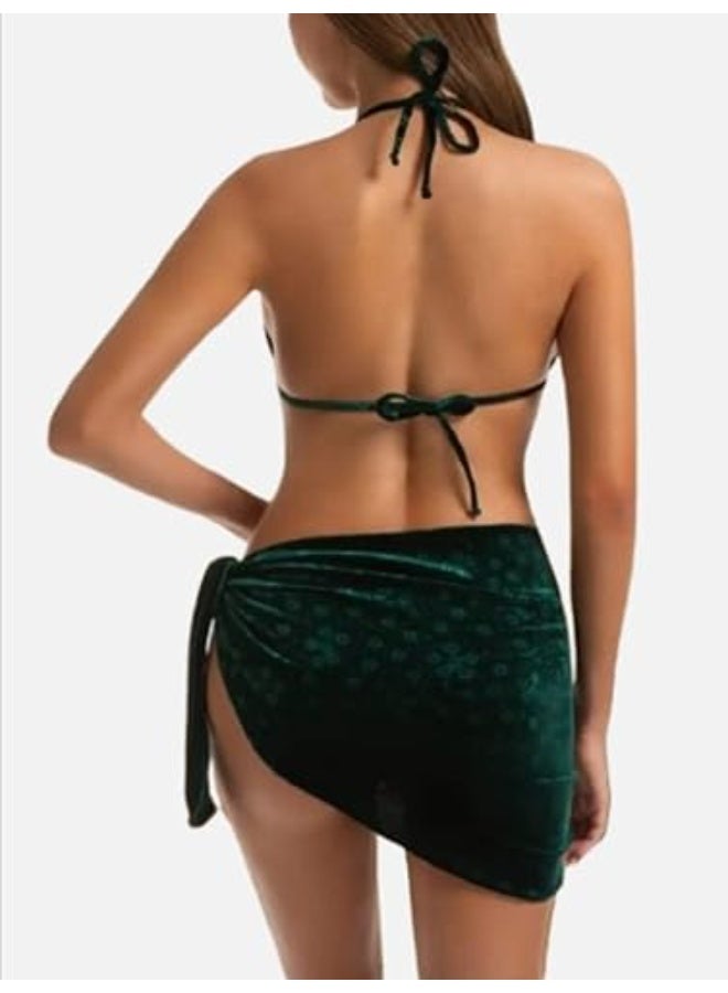 Hanady Two-piece olive green velvet bikini with a waist shawl – One size fits all – HN 9049 - Image 3