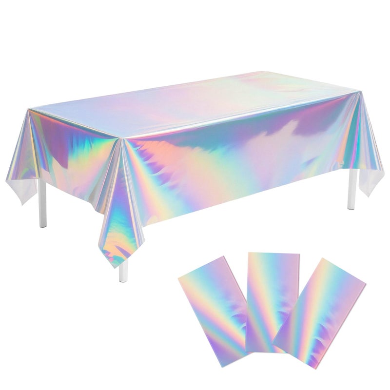 Childom 3 Pack Iridescent Tablecloth54 x 108 Birthday Party Tablecloths Iridescence Plastic Disposable Table Covers Iridescent Party DecorationsPlastic Tablecloth for Buffet TableBirthday Decors