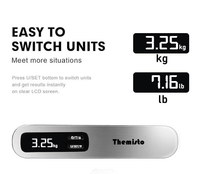 Themisto TH-WS10 Digital Luggage Scale with Target Value Setting (50kg), Silver - Image 5