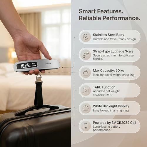 Themisto TH-WS10 Digital Luggage Scale with Target Value Setting (50kg), Silver - Image 2