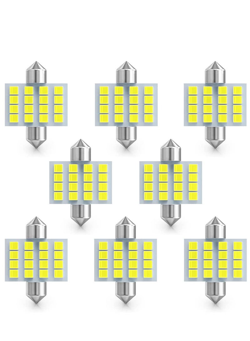 SYOSI Led Car Bulb, 8pcs Super Bright White Double Tip 2835 31mm 16SMD Led Car Lights Bulb for Car Interior Dome Map Trunk Light  - Image 1