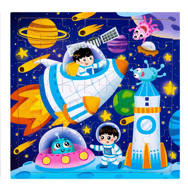 Wooden 49-Piece Scene Puzzle Children'S Early Education Puzzle Animal Dinosaur Traffic Cartoon Wooden Flat Puzzle Toy - Image 1