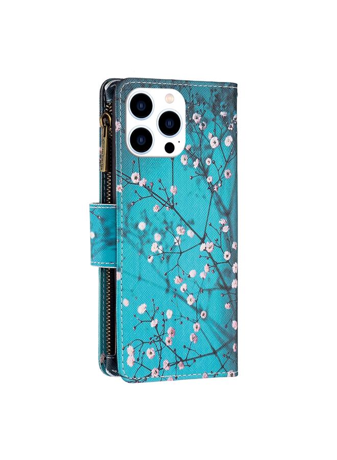 اس-توب جراب هاتف iPhone 15 Pro بنمط رسم ملون وسحاب من الجلد - Image 3