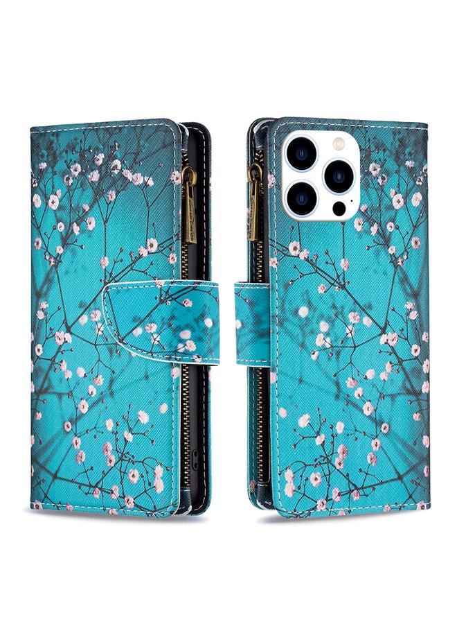 اس-توب جراب هاتف iPhone 15 Pro بنمط رسم ملون وسحاب من الجلد - Image 1