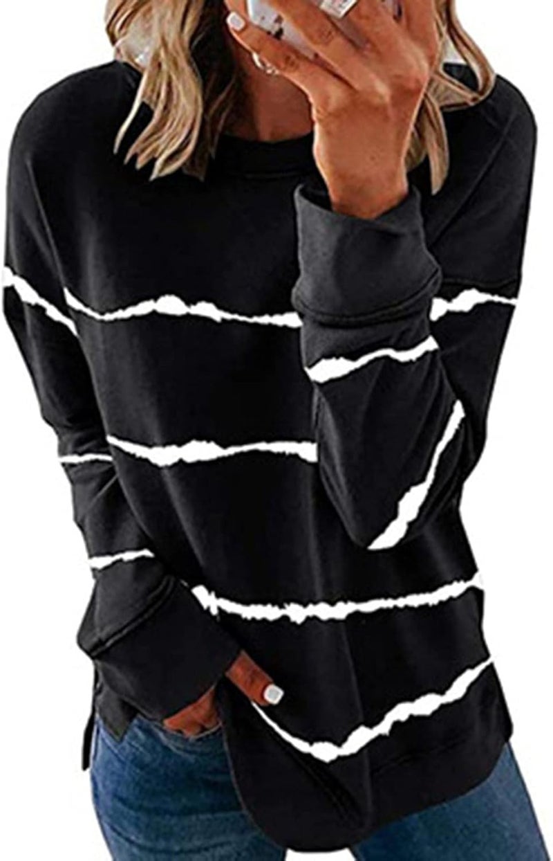cheekyglo Womens 2022 Fall Winter Fashion Tops Casual Long Sleeve Crewneck Sweatshirt Blouse Striped Loose Soft Pullover Shirts - Image 2
