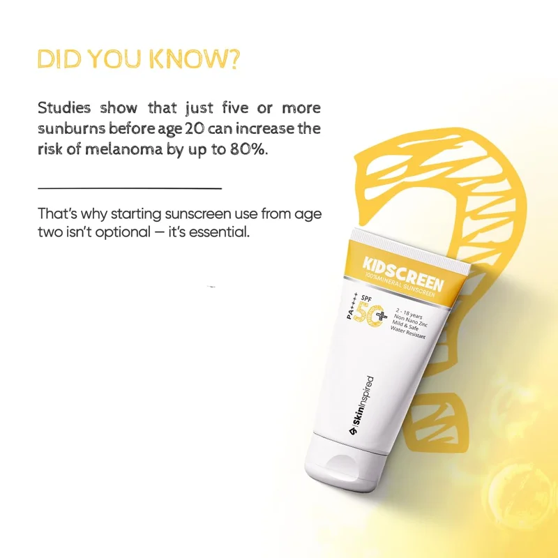 Skininspired White SkinInspired Kidscreen (2-18 yrs) 100% Mineral Sunscreen for Kids | SPF 50+ PA++++ | Broad Spectrum UVA & UVB Protection | Water & Sweat Resistant | Vitamin E & Pro Vitamin B5 | Non-Greasy | 50GM for Women | Best Price UAE
