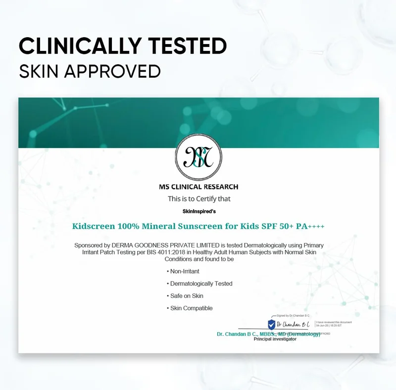 Skininspired White SkinInspired Kidscreen (2-18 yrs) 100% Mineral Sunscreen for Kids | SPF 50+ PA++++ | Broad Spectrum UVA & UVB Protection | Water & Sweat Resistant | Vitamin E & Pro Vitamin B5 | Non-Greasy | 50GM for Women | Best Price UAE